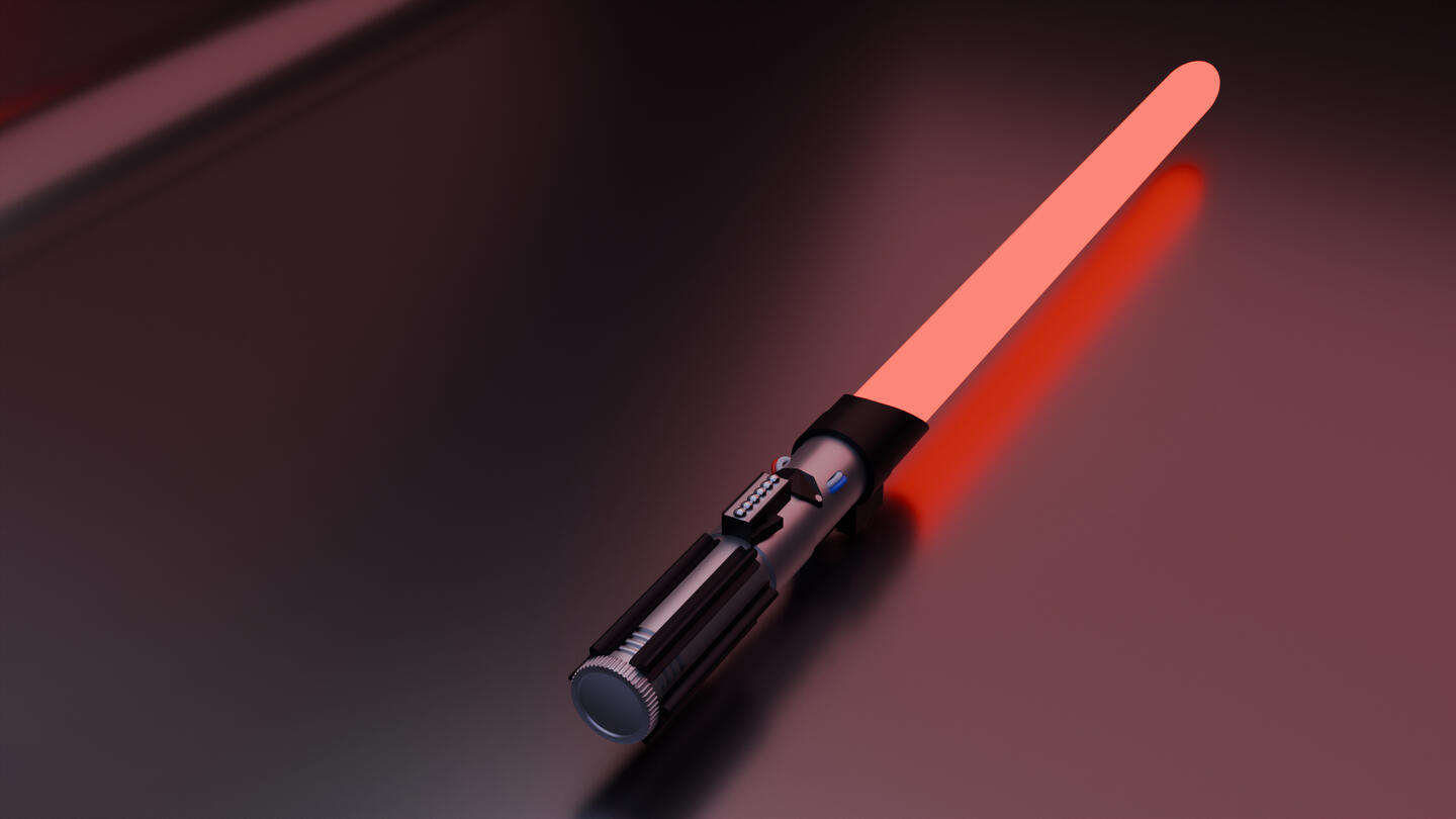 Darth Vader's Lightsaber A 3d rendering of a lightsaber with a metal background.